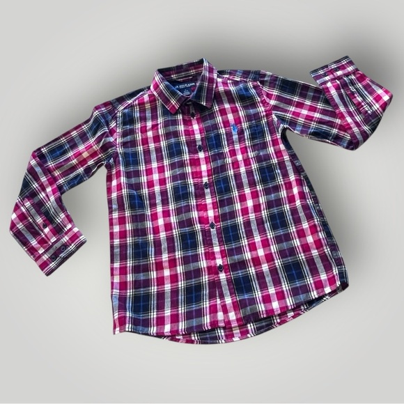 NWOT U.S. POLO ASSN. Blue/Red/White  Plaid Button Down Long Sleeve Shirt - Picture 4 of 16
